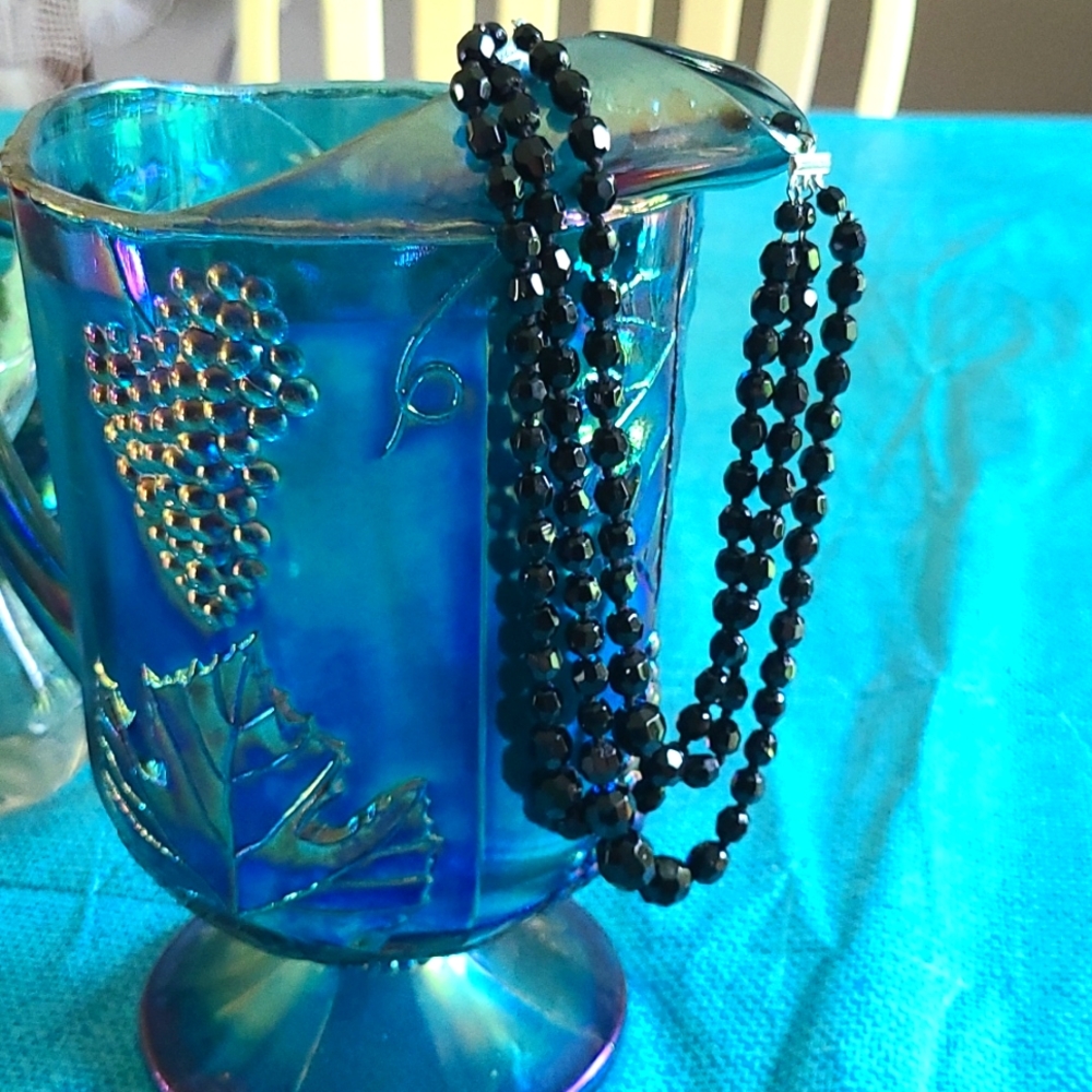 VINTAGE Black Jet glass necklace, stamped Germany